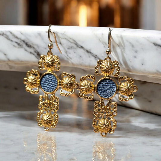 Maiden Denim Gold cross stainless steel Earrings