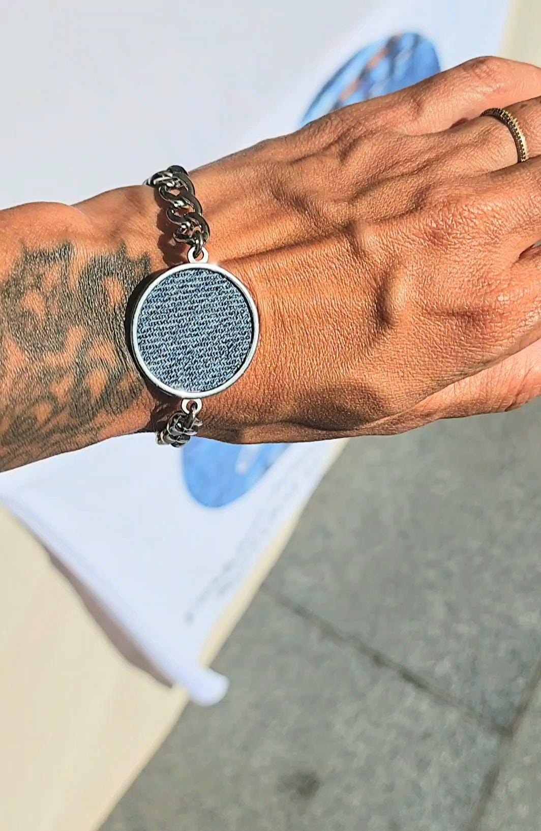 Denim Bracelet- Silver stainless steel jean cuban link bracelet