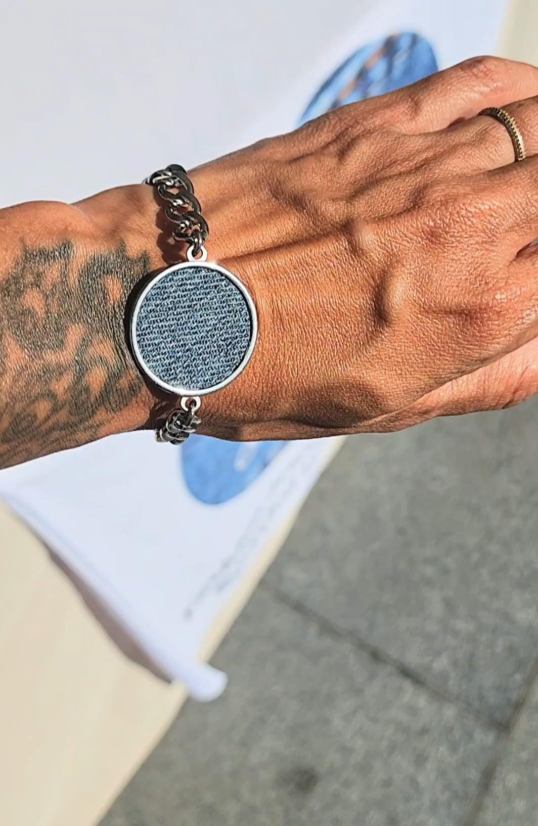 Denim Bracelet- Silver stainless steel jean cuban link bracelet