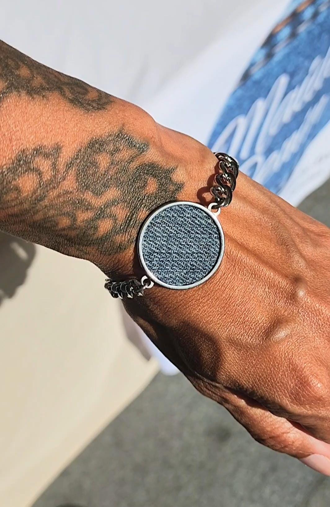 Denim Bracelet- Silver stainless steel jean cuban link bracelet