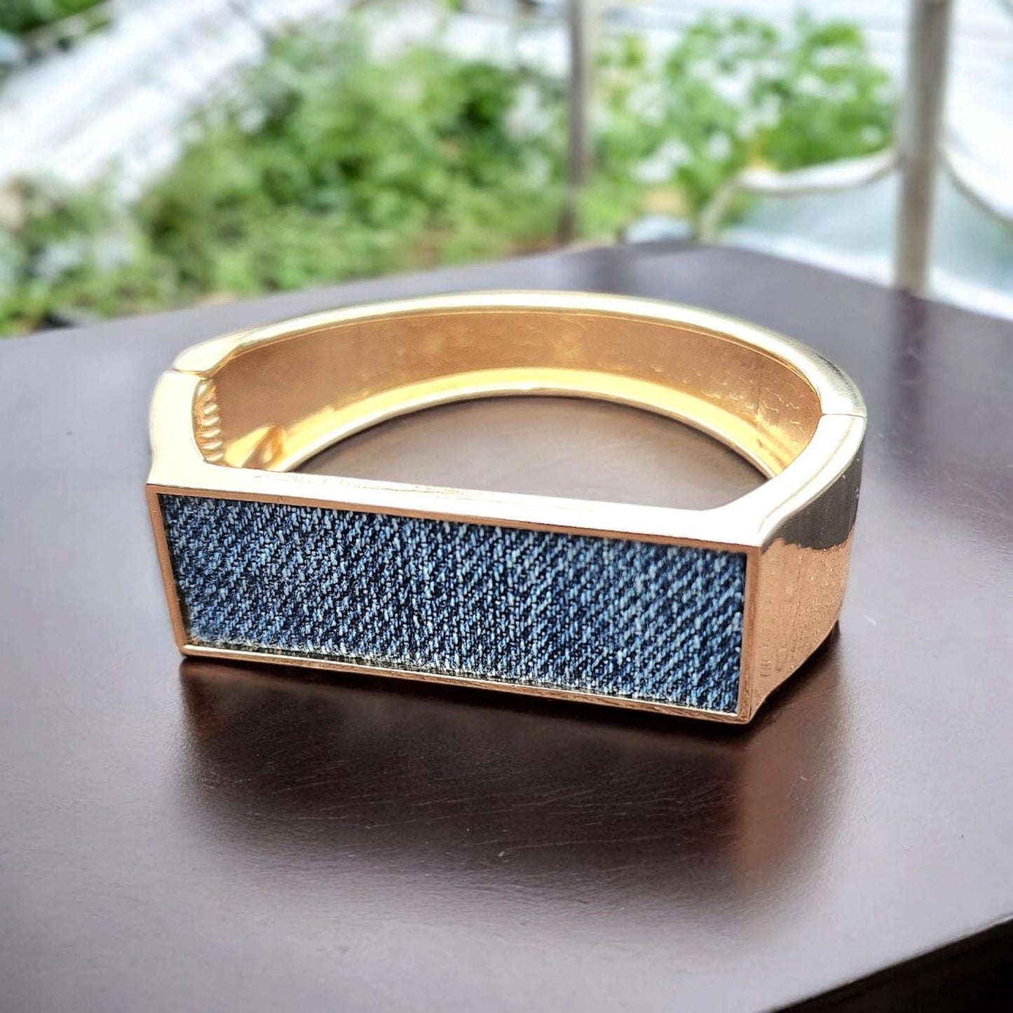 Denim Bracelet- GOLD plated rectangle jean link cuff bracelet