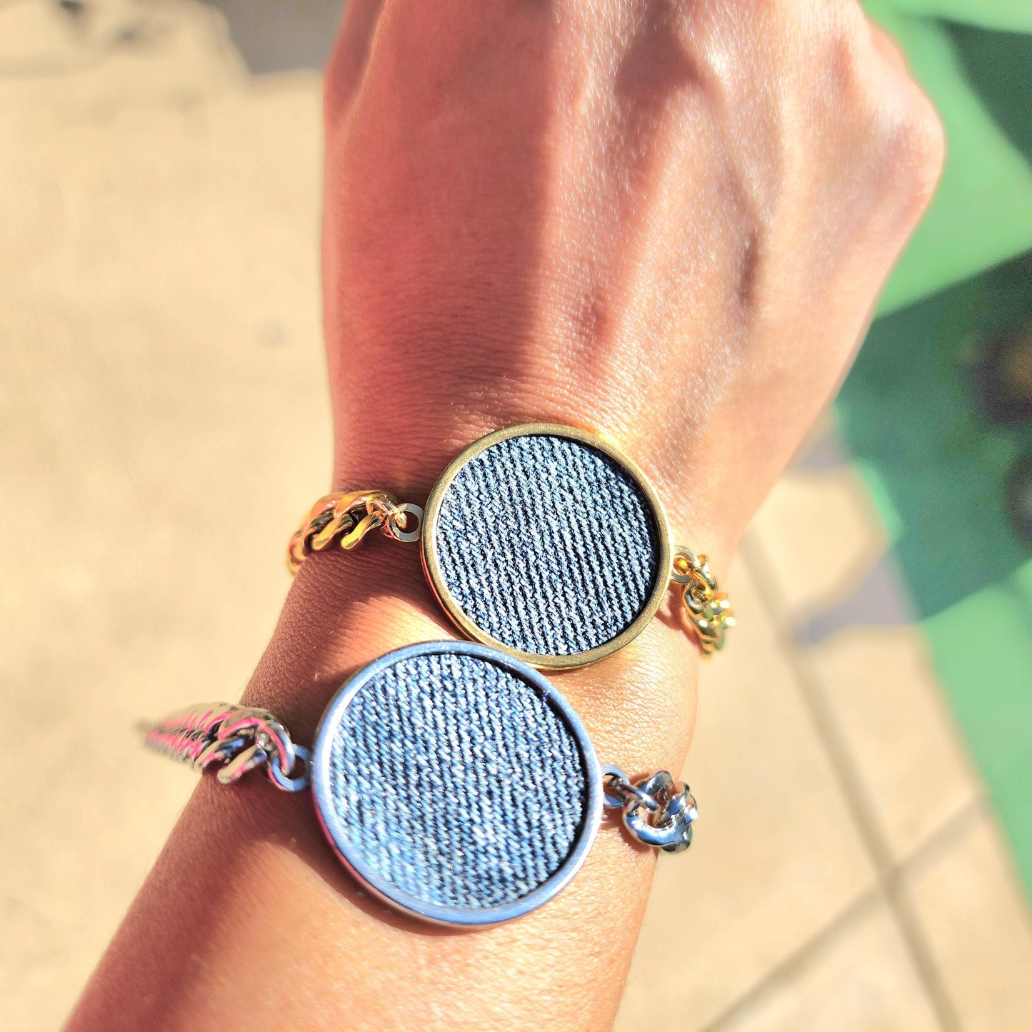 Denim Bracelet- Gold stainless steel jean cuban link bracelet