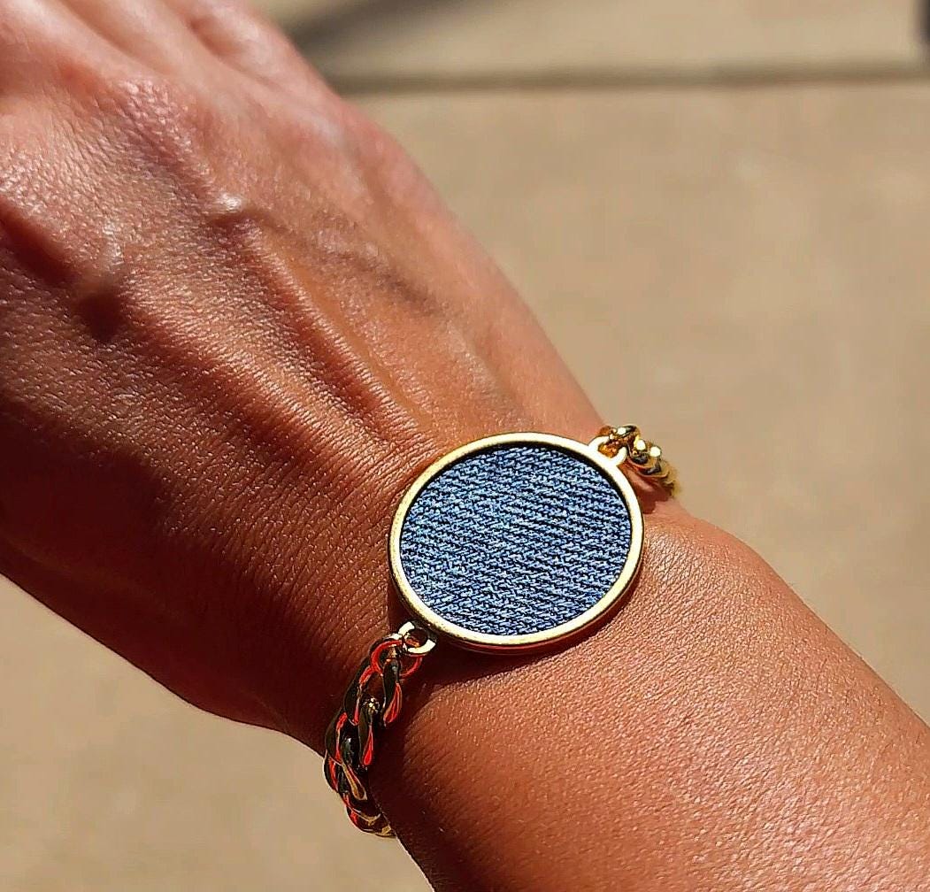 Denim Bracelet- Gold stainless steel jean cuban link bracelet