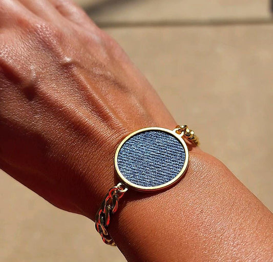 Denim Bracelet- Gold stainless steel jean cuban link bracelet