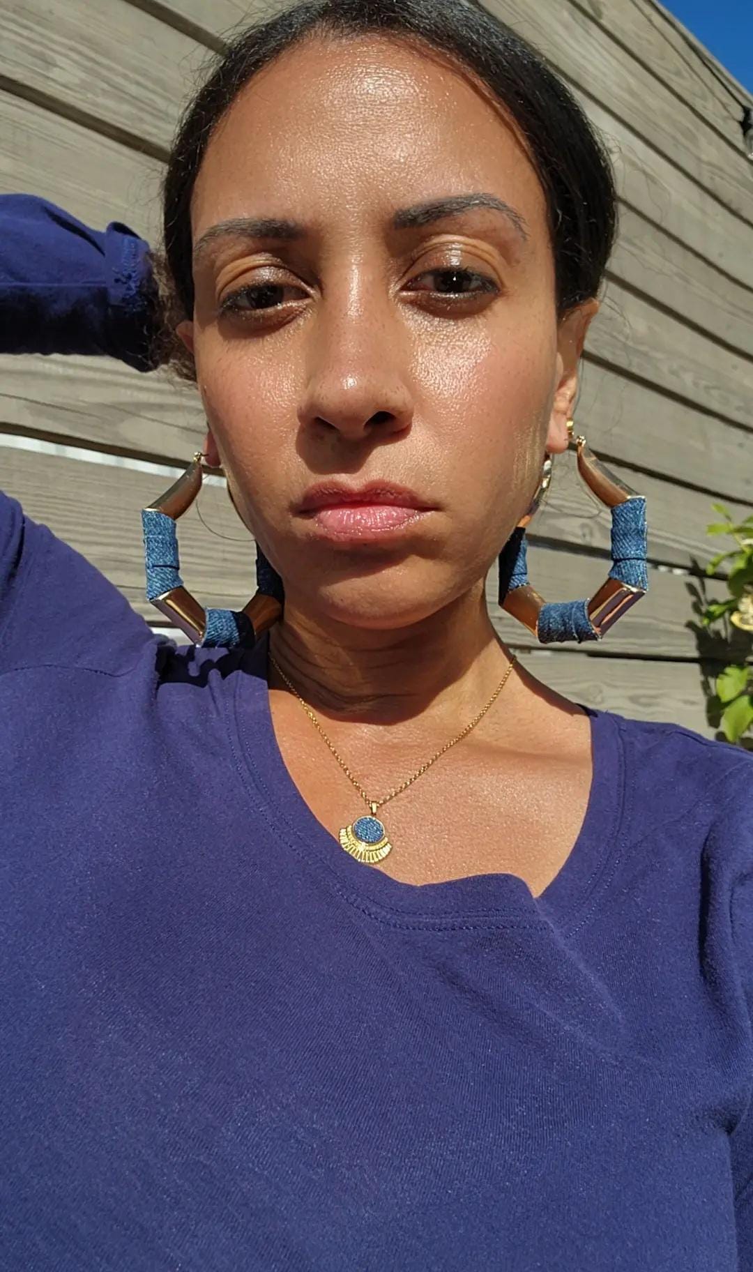 Denim Earrings- LARGE geometric hoop jean bamboo earrings