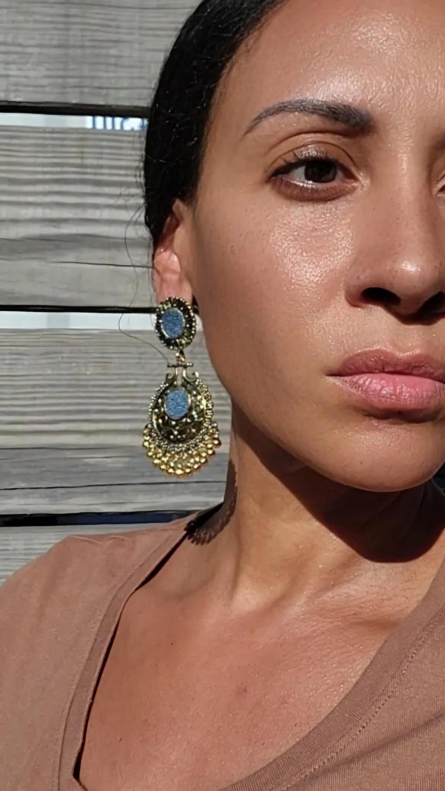 Denim Earrings- Bali Round post Beyonce Jean