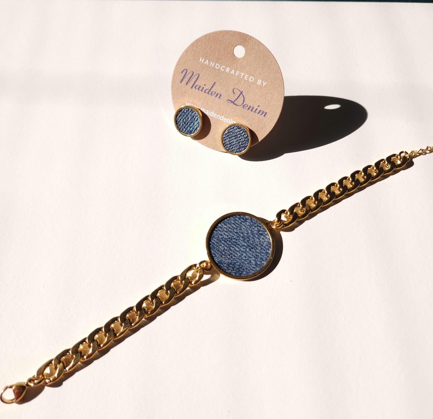 Denim Bracelet- Gold stainless steel jean cuban link bracelet