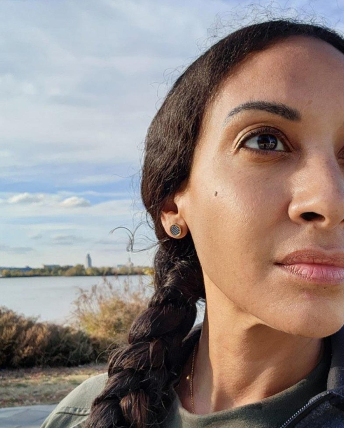 Denim Earrings- Bold Round 8mm Pendant Jean Stud