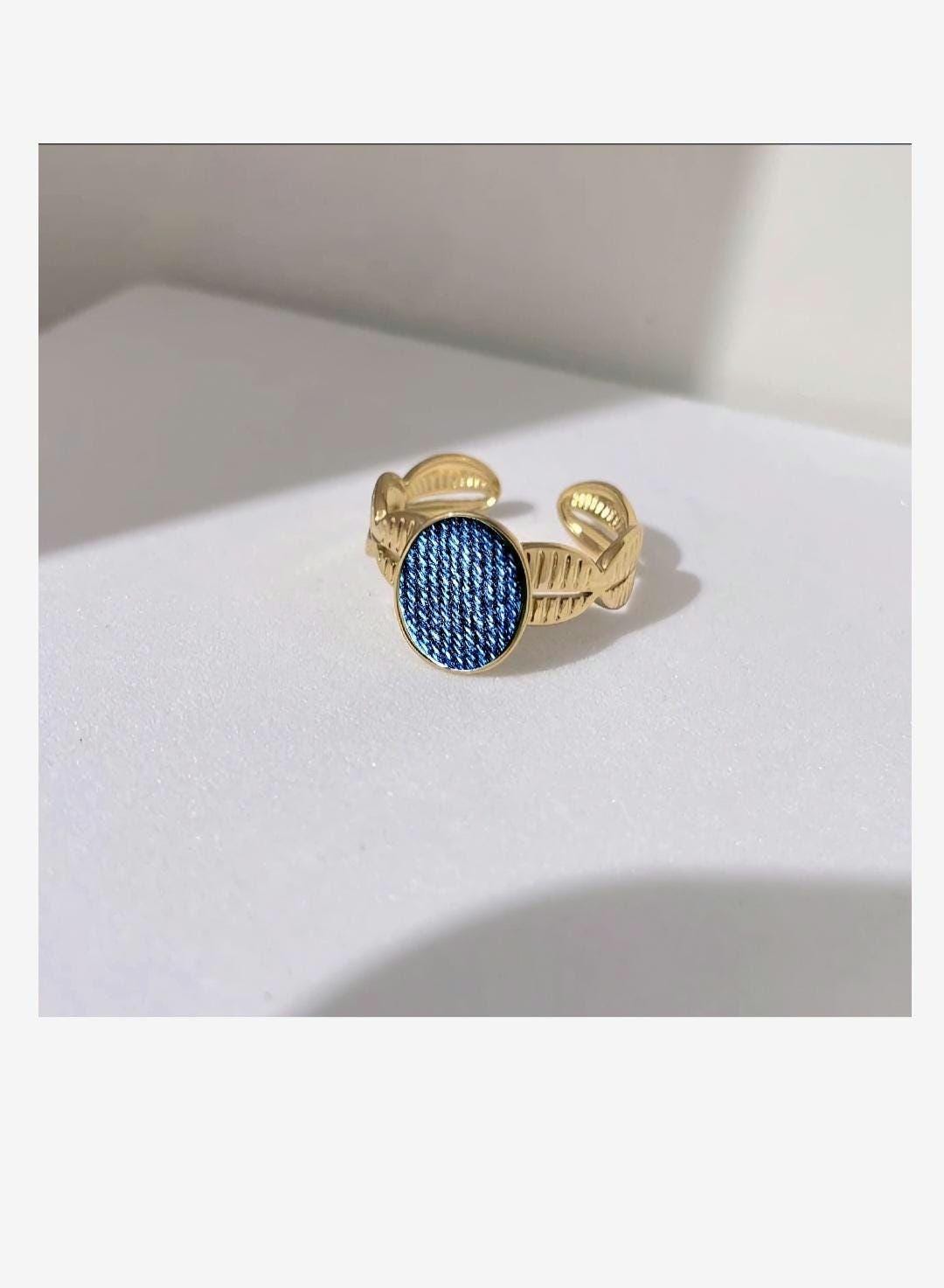 Denim Ring- Oval Gold cowrie band stainless steel adjustable finger Jean Ring