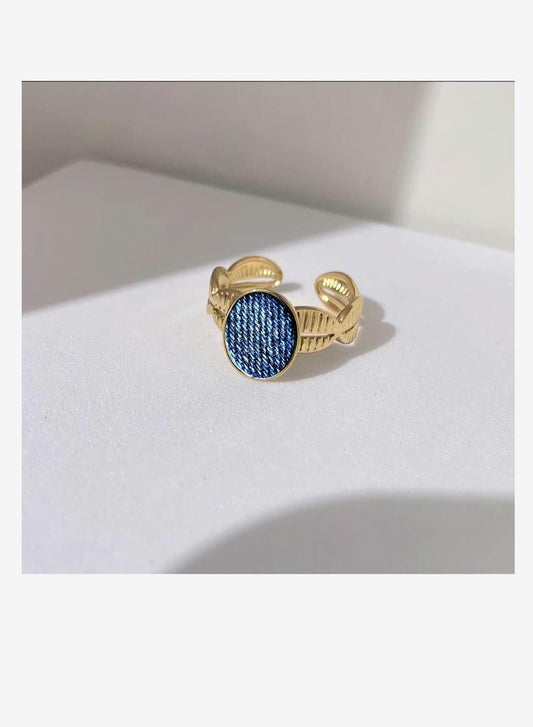 Denim Ring- Oval Gold cowrie band stainless steel adjustable finger Jean Ring