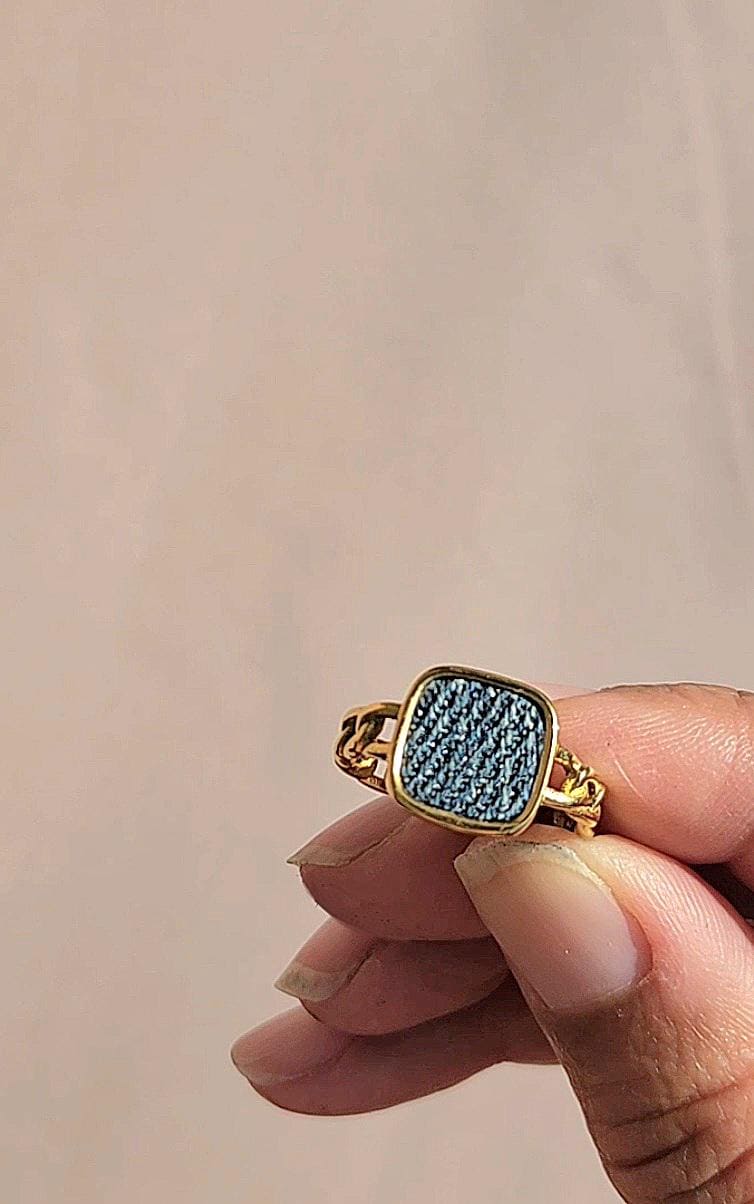 Denim Ring- Square chain band Gold stainless steel adjustable finger Jean Ring