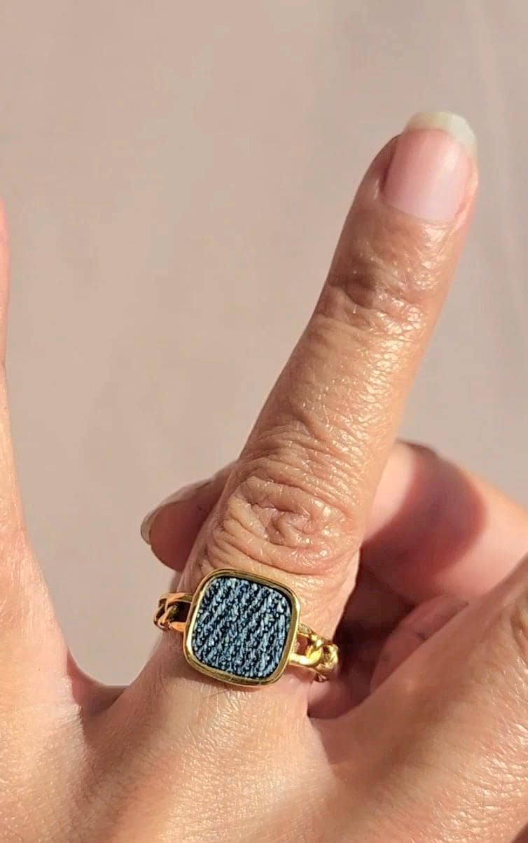 Denim Ring- Square chain band Gold stainless steel adjustable finger Jean Ring