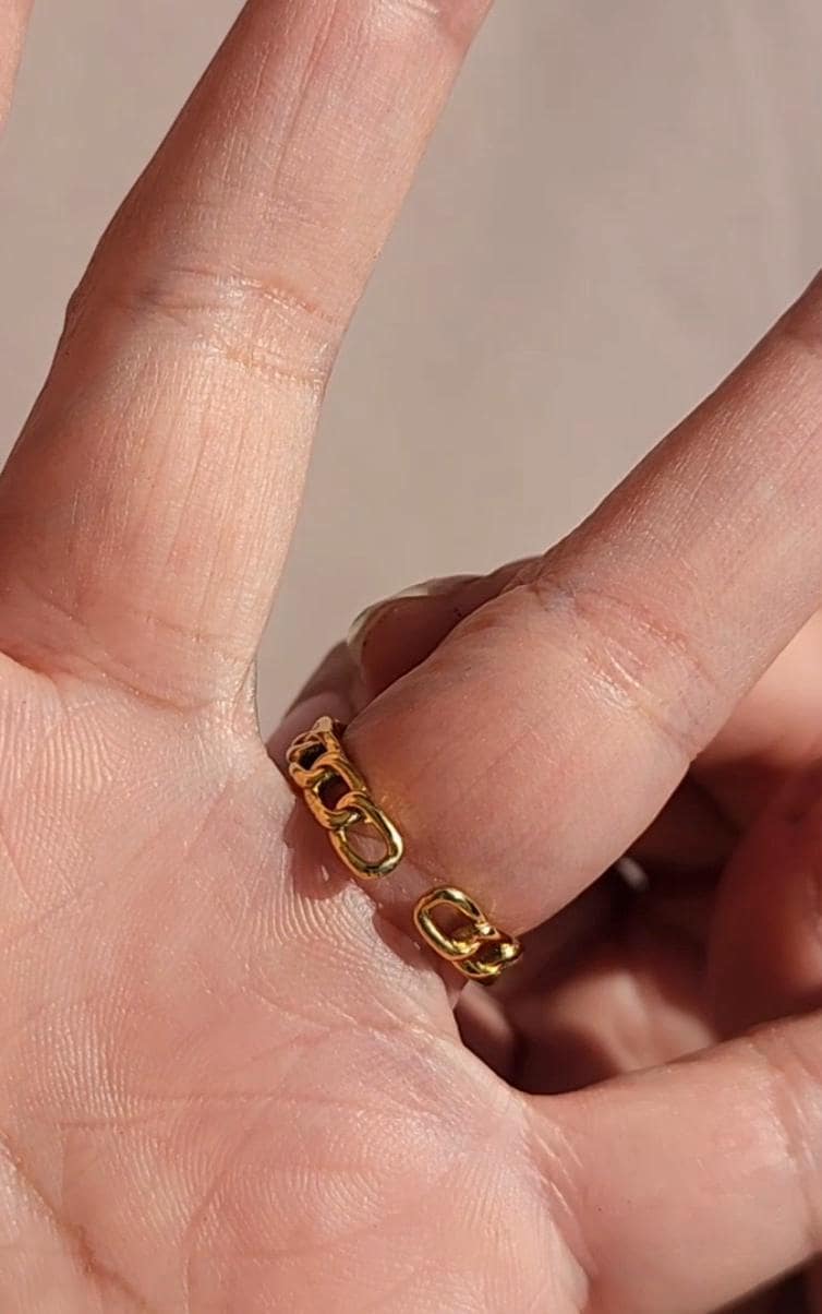 Denim Ring- Square chain band Gold stainless steel adjustable finger Jean Ring