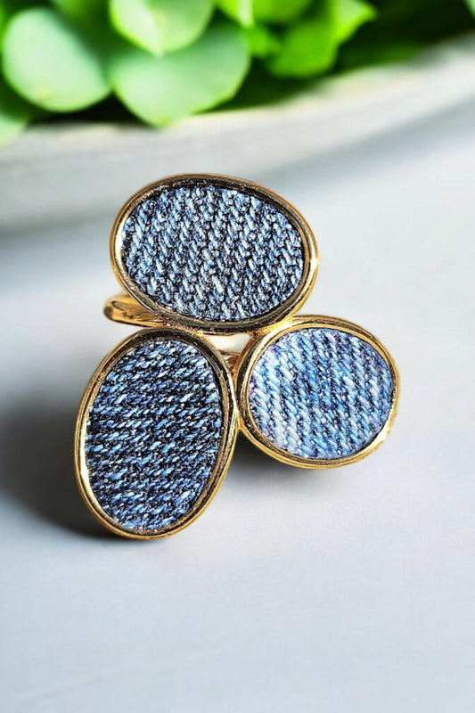 Denim Ring- tri oval Gold stainless steel adjustable finger Jean Ring