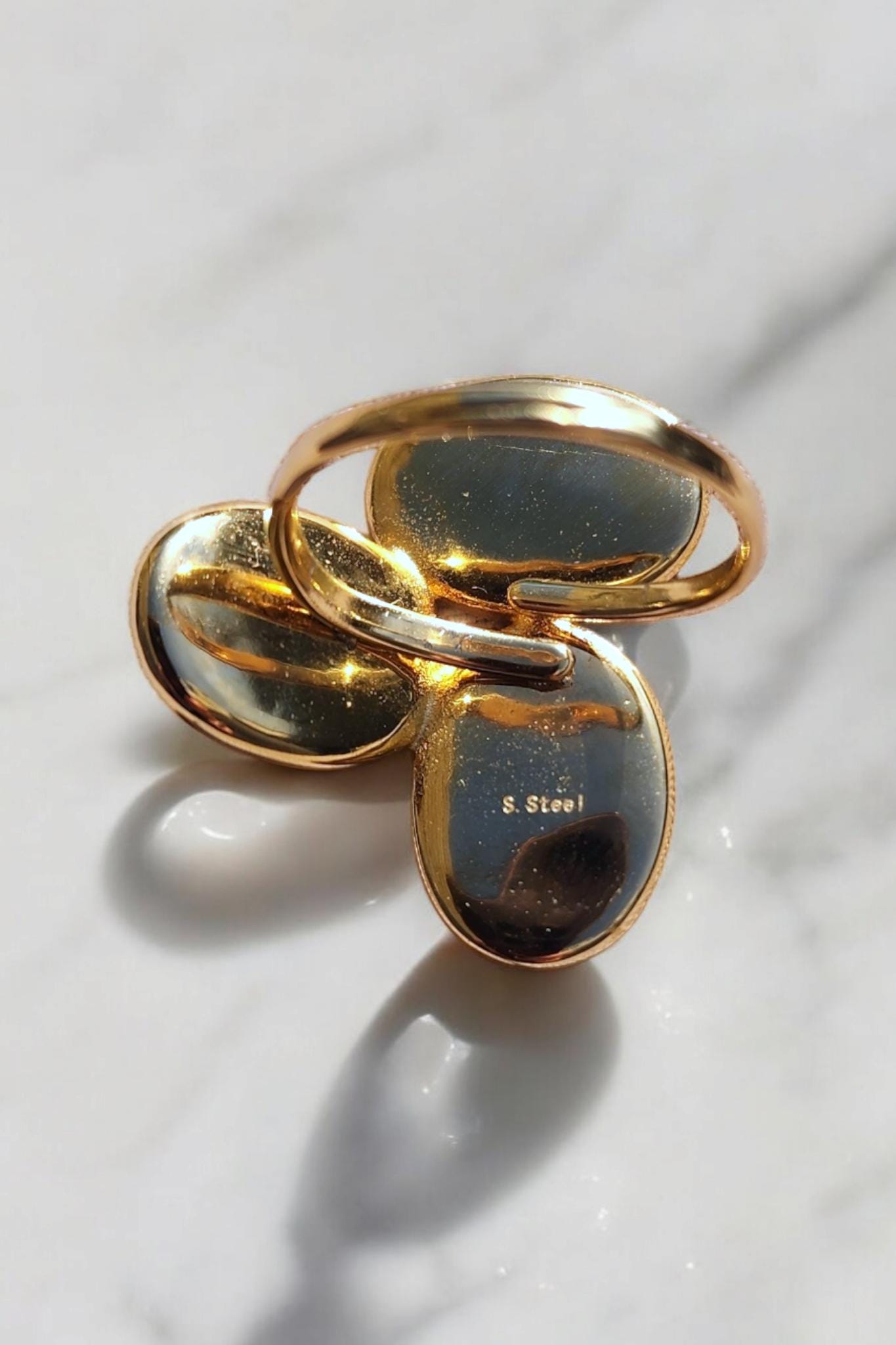 Denim Ring- tri oval Gold stainless steel adjustable finger Jean Ring