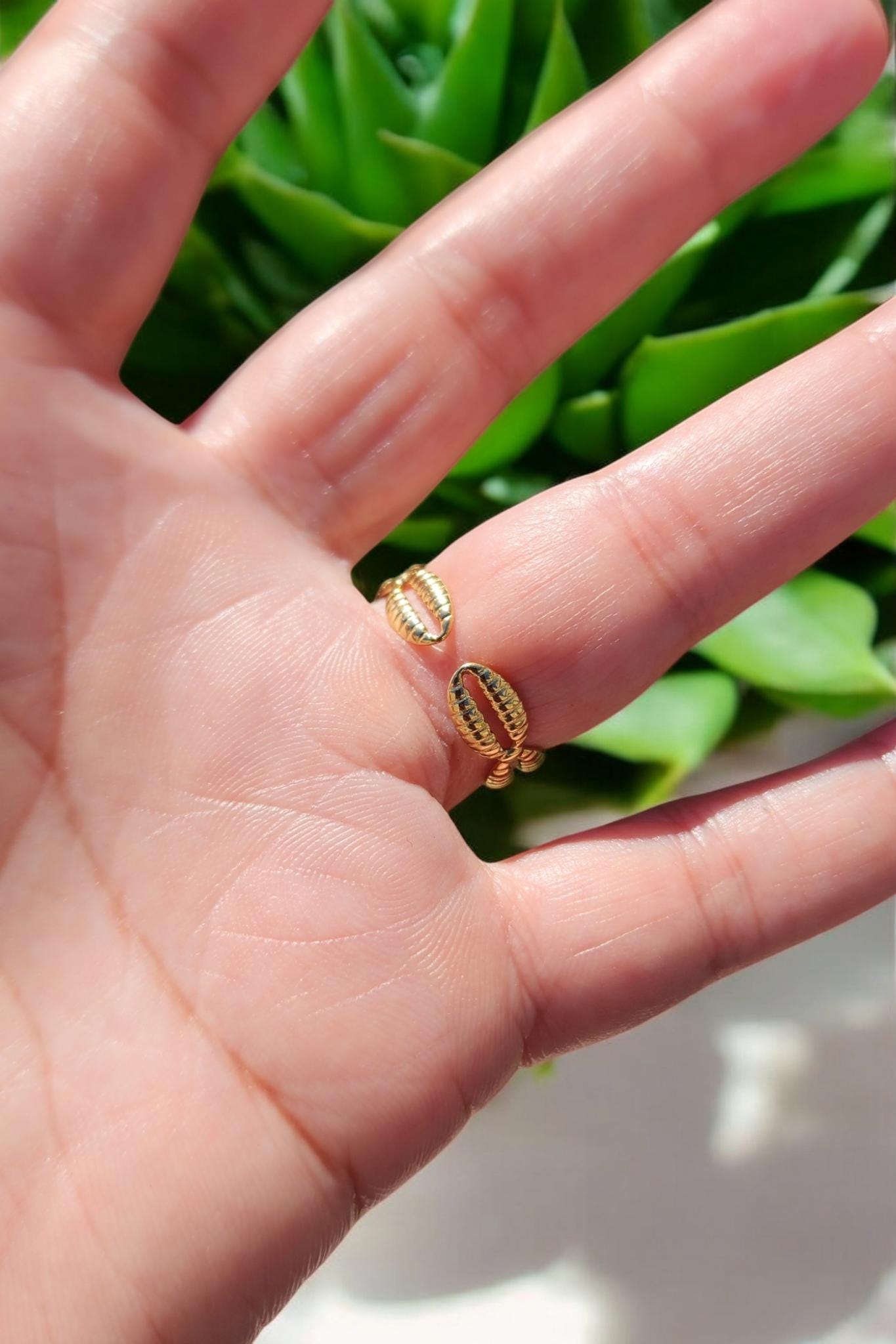 Denim Ring- Oval Gold cowrie band stainless steel adjustable finger Jean Ring