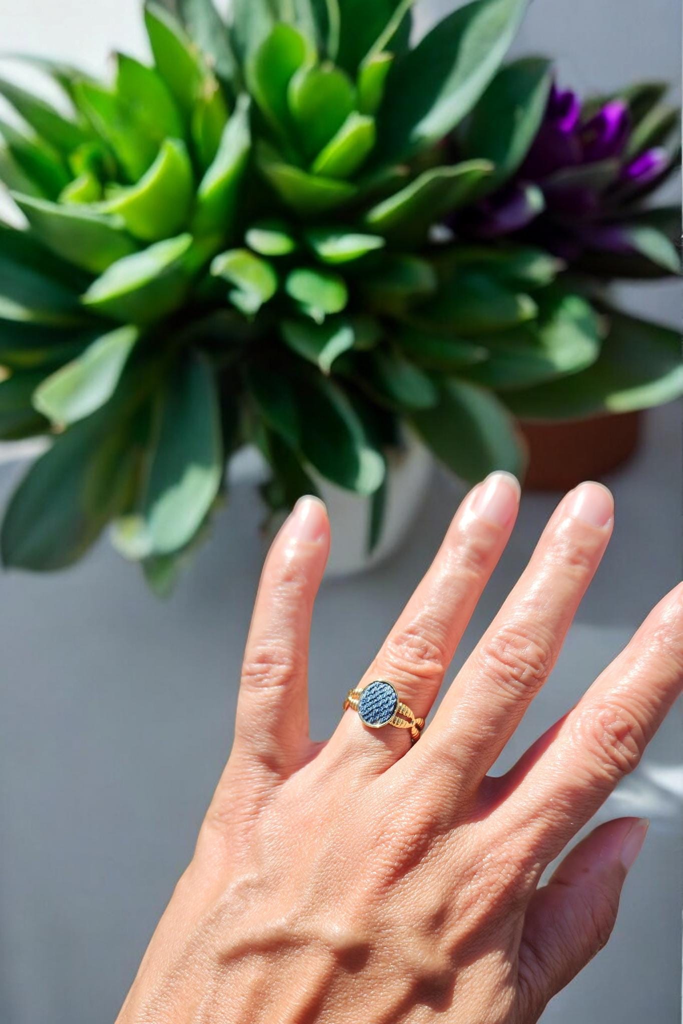 Denim Ring- Oval Gold cowrie band stainless steel adjustable finger Jean Ring