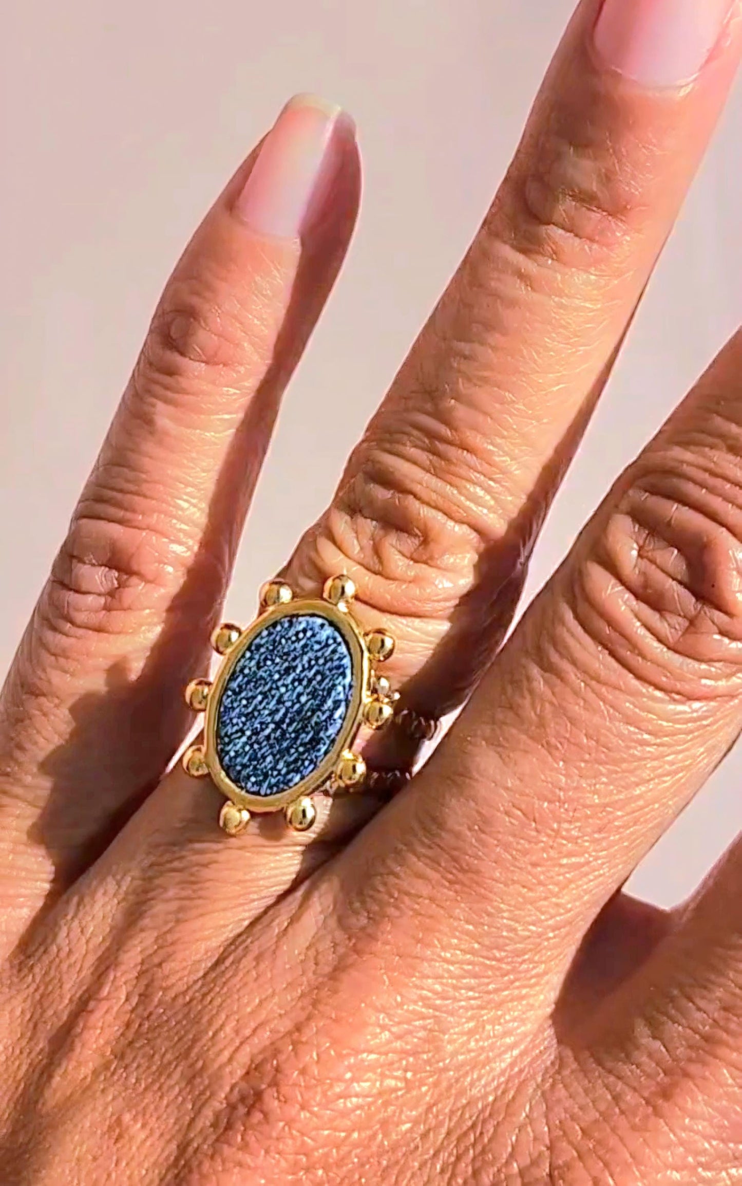 Denim Ring- Oval ball fan 18k gold stainless steel adjustable finger Jean Ring