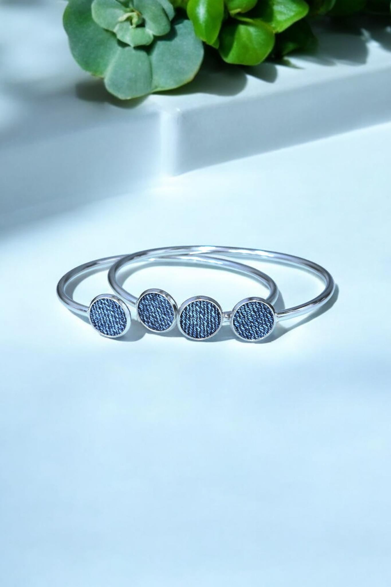Denim Bangle Bracelet- Med Round pendant twist stainless denim jeans