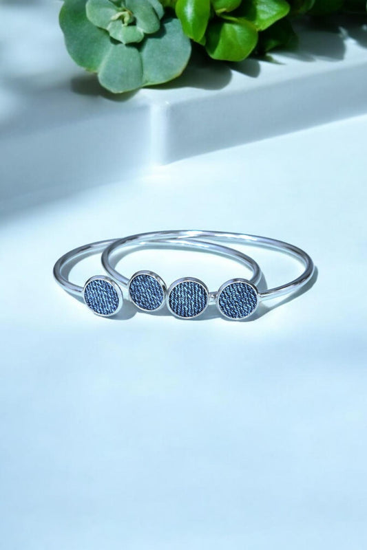 Denim Bangle Bracelet- Med Round pendant twist stainless denim jeans