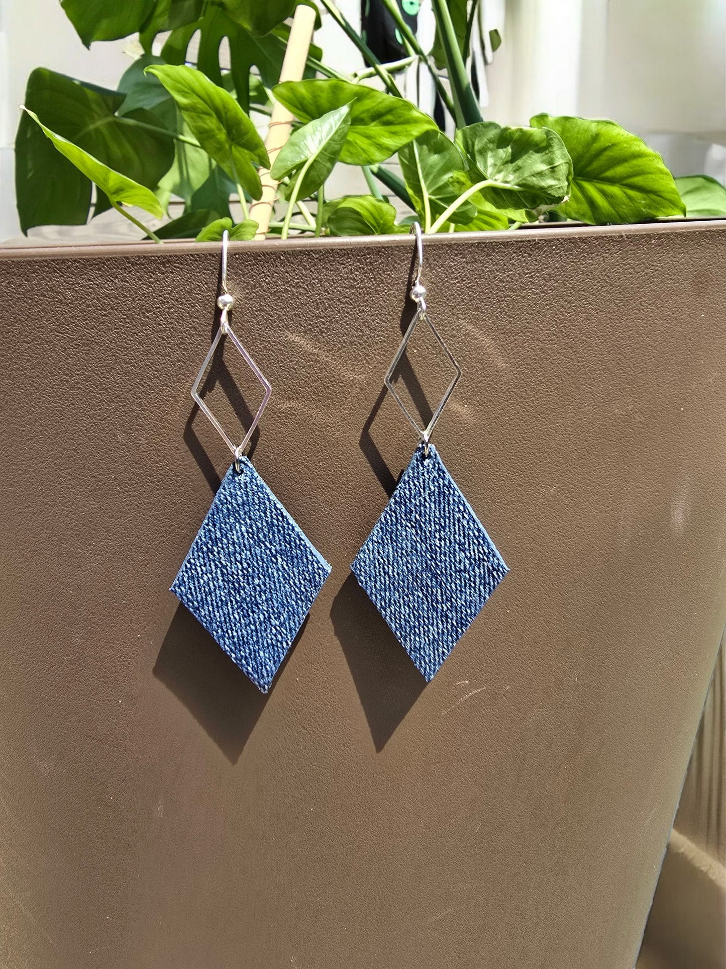 Drop Diamond Denim Jean Earrings