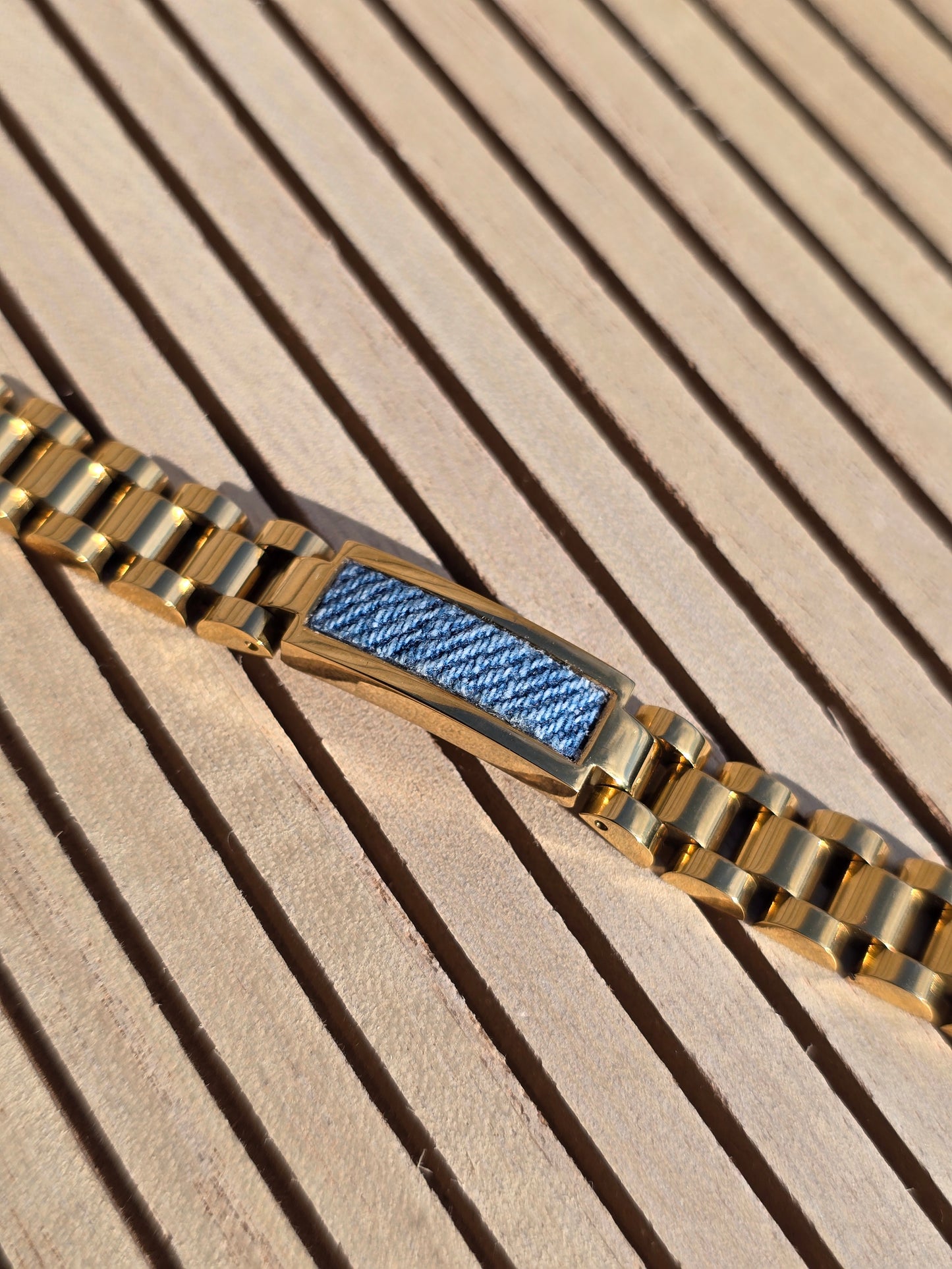 Denim Bracelet- Stainless steel 18K Gold rectangle jean watch band bracelet