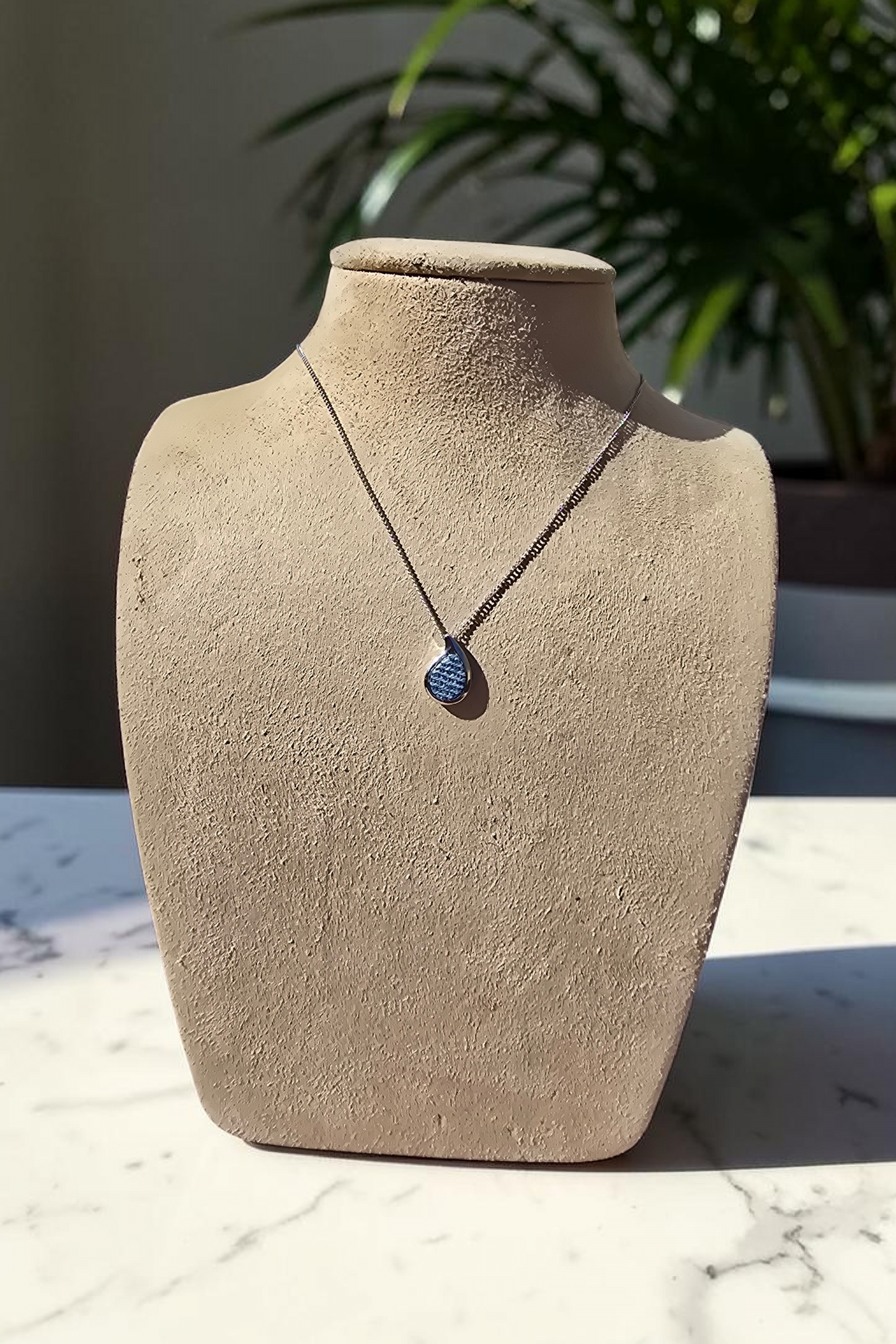 Denim Necklace- Stainless steel mini drop pendant thin chain choker