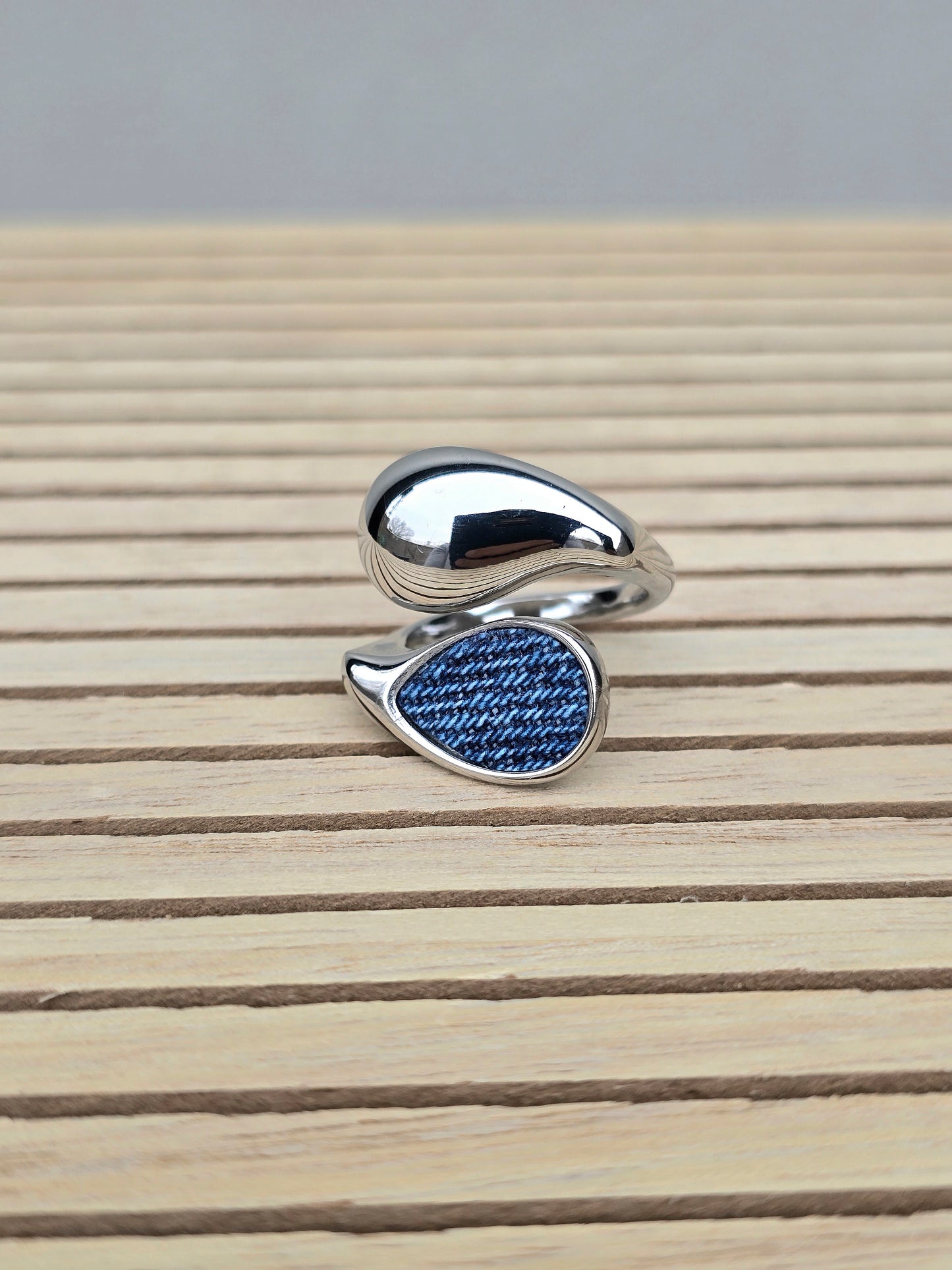 Denim Ring- Yin Yang stainless steel silver adjustable finger Jean Ring