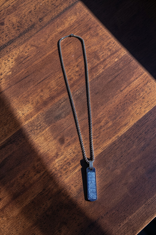 Denim Necklace- Stainless steel vertical rectangle Denim Pendant chain