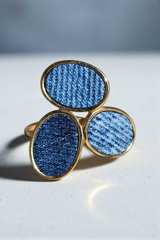 Denim Ring- tri oval Gold stainless steel adjustable finger Jean Ring