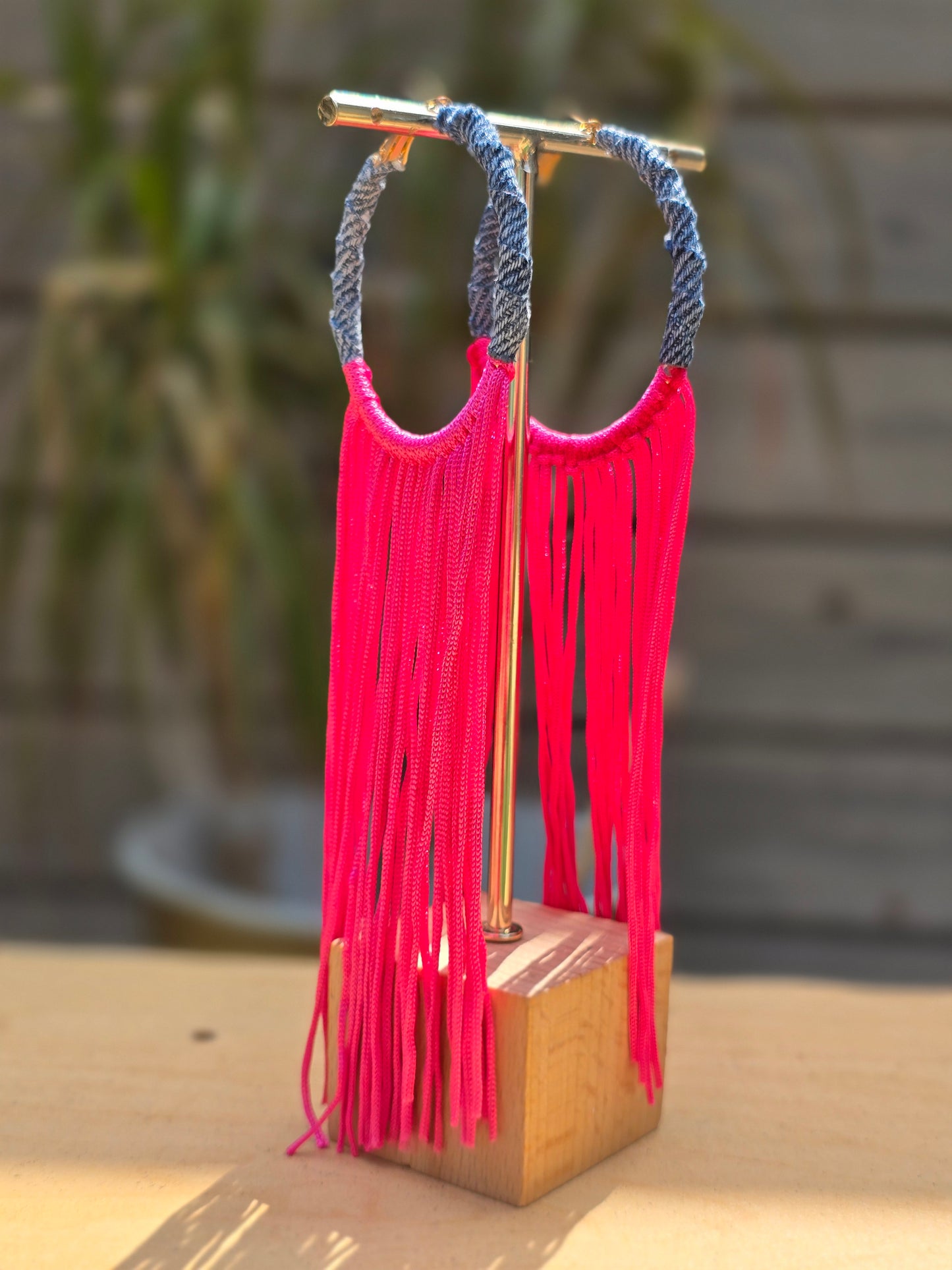 Denim jean hoop- Fabric tassel Earrings- Gold plated