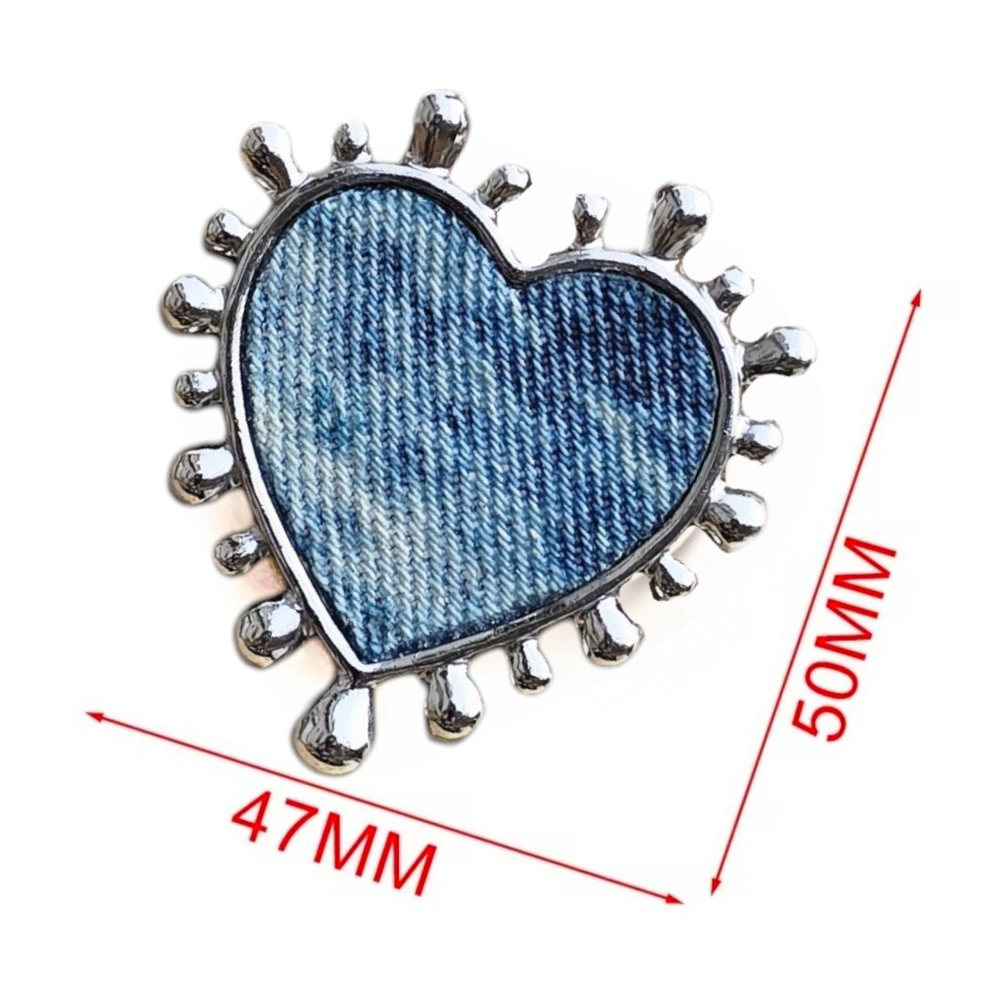 Denim Necklace- Stainless steel XL bursting heart denim pendant thick chain choker