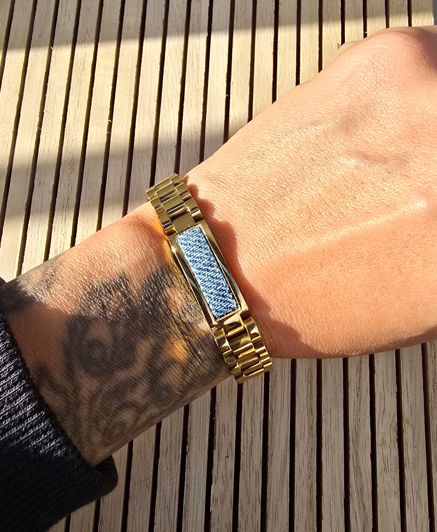Denim Bracelet- Stainless steel 18K Gold rectangle jean watch band bracelet