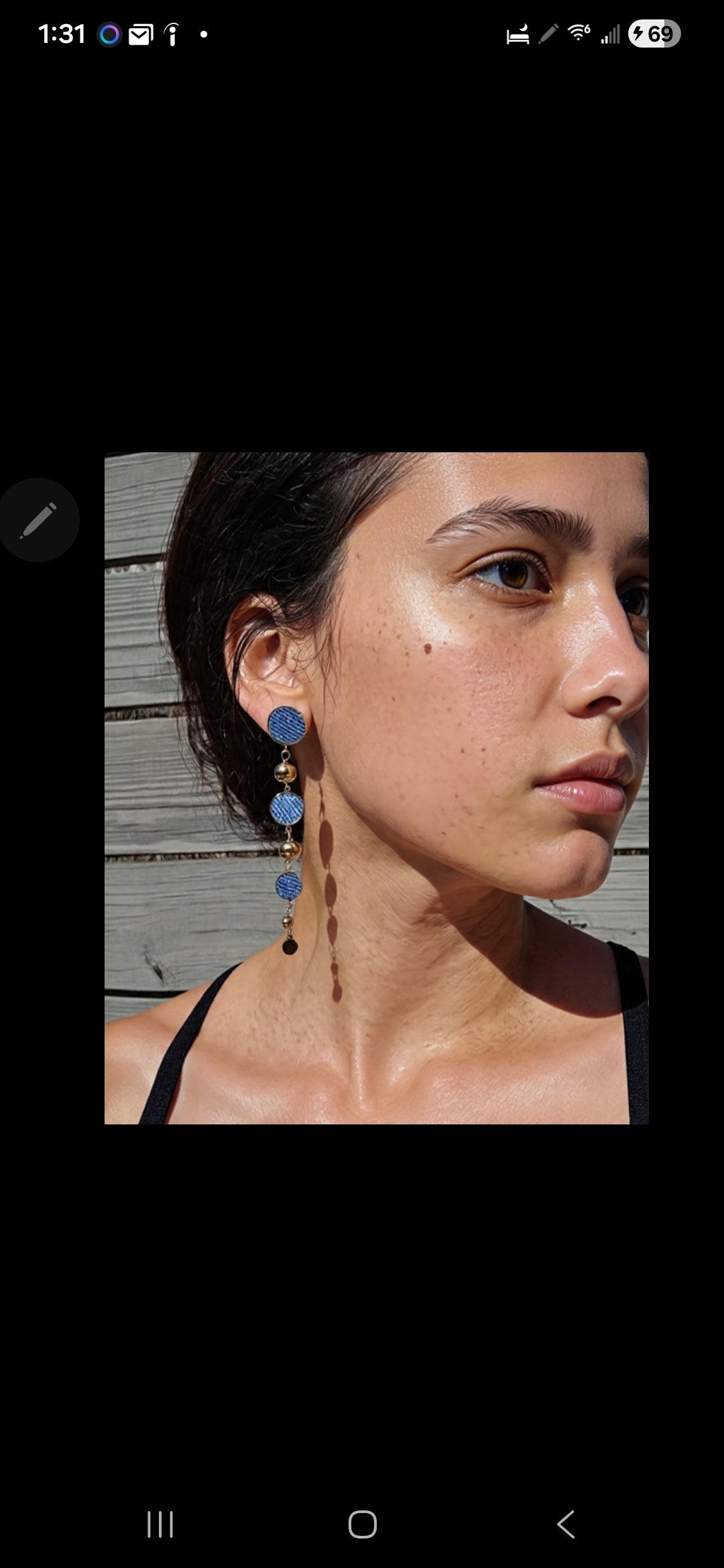 Denim stainless steel round post and ball long dangle Earrings- Gold