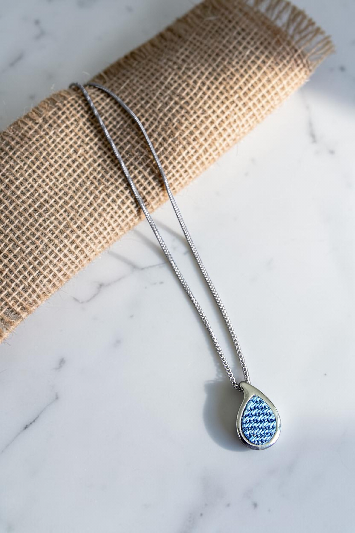 Denim Necklace- Stainless steel mini drop pendant thin chain choker