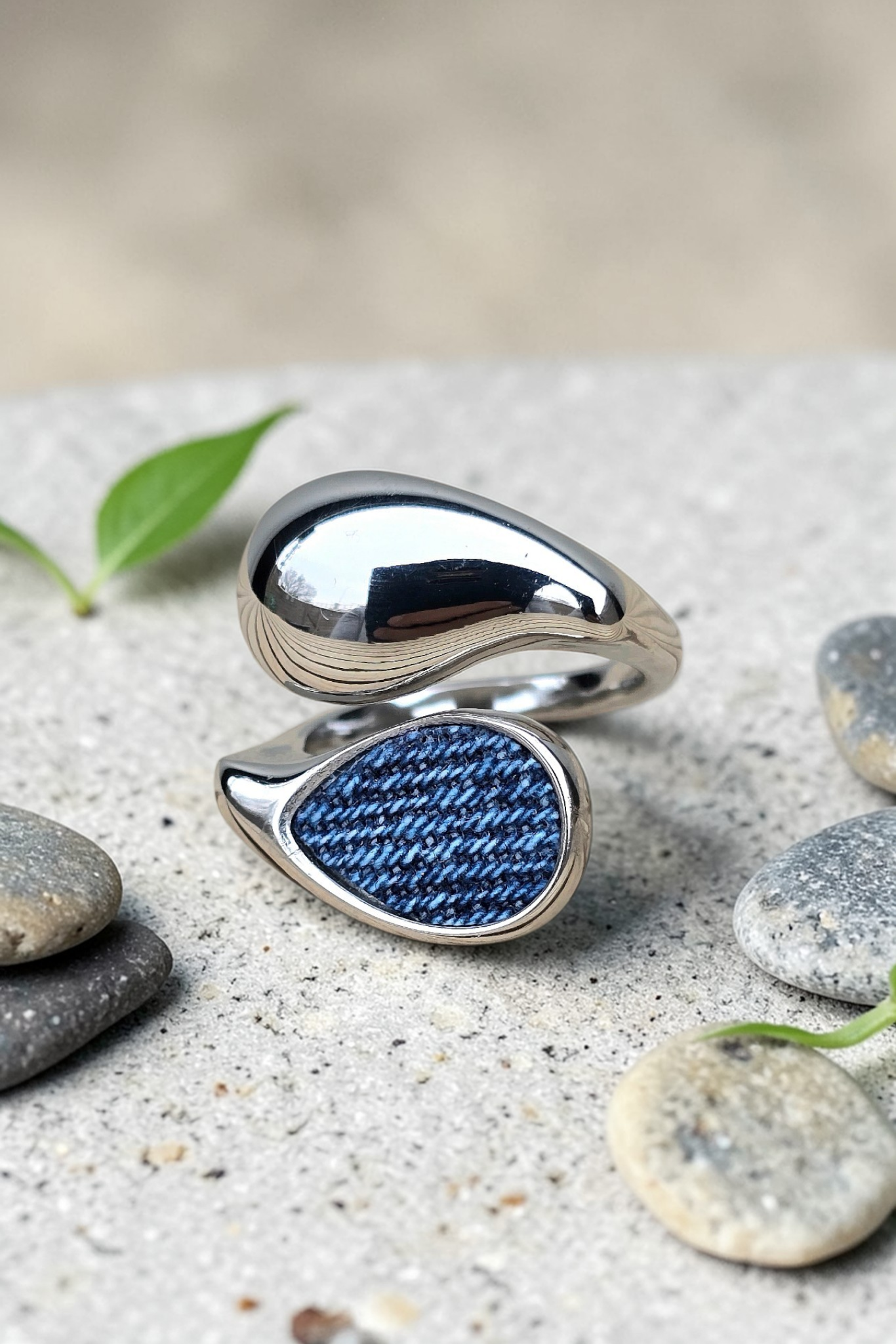 Denim Ring- Yin Yang stainless steel silver adjustable finger Jean Ring