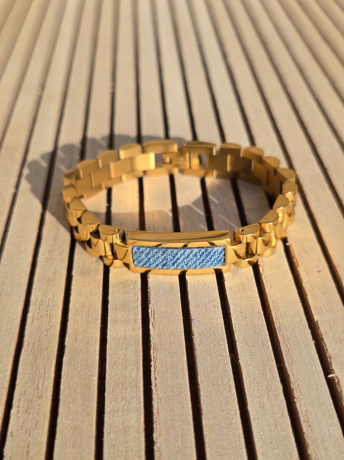 Denim Bracelet- Stainless steel 18K Gold rectangle jean watch band bracelet