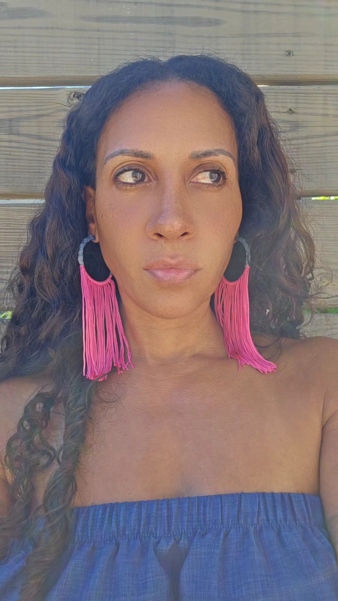 Denim jean hoop- Fabric tassel Earrings- Gold plated