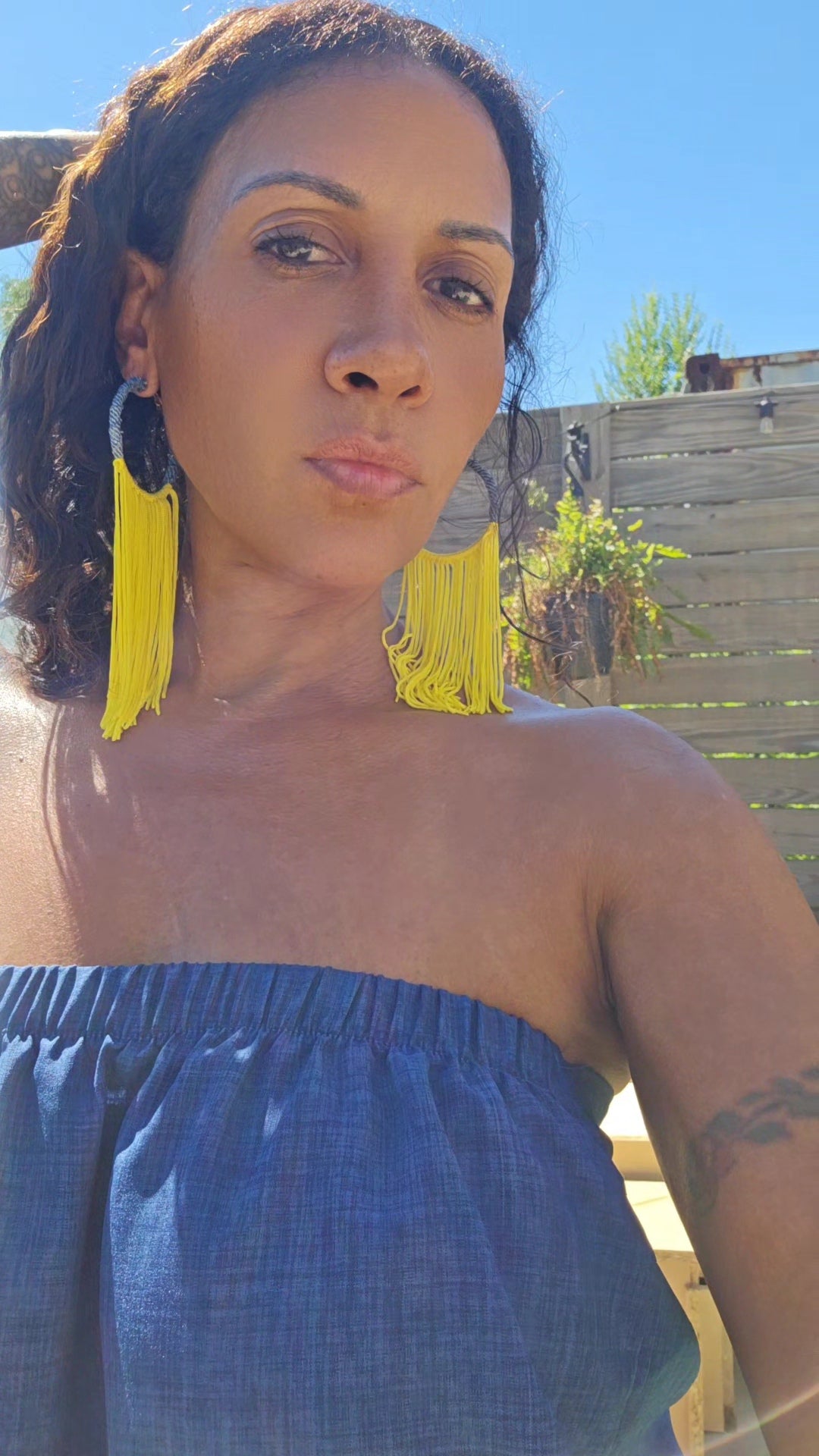 Denim jean hoop- Fabric tassel Earrings- Gold plated