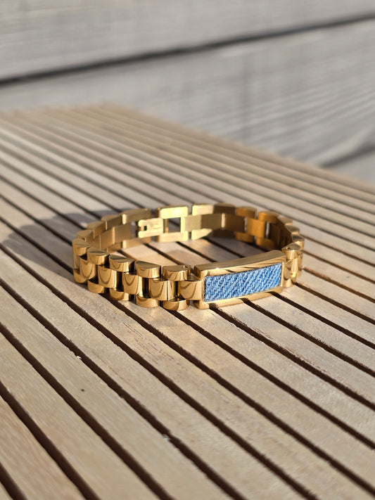 Denim Bracelet- Stainless steel 18K Gold rectangle jean watch band bracelet